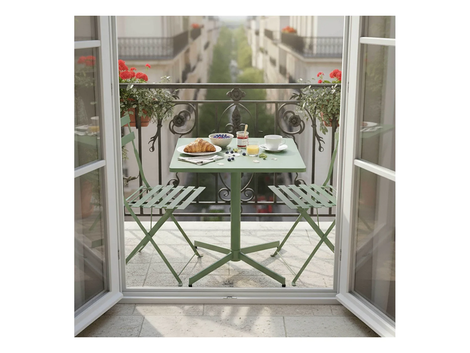 Table de jardin carrée bistro inclinable en acier vert cactus - Palavas