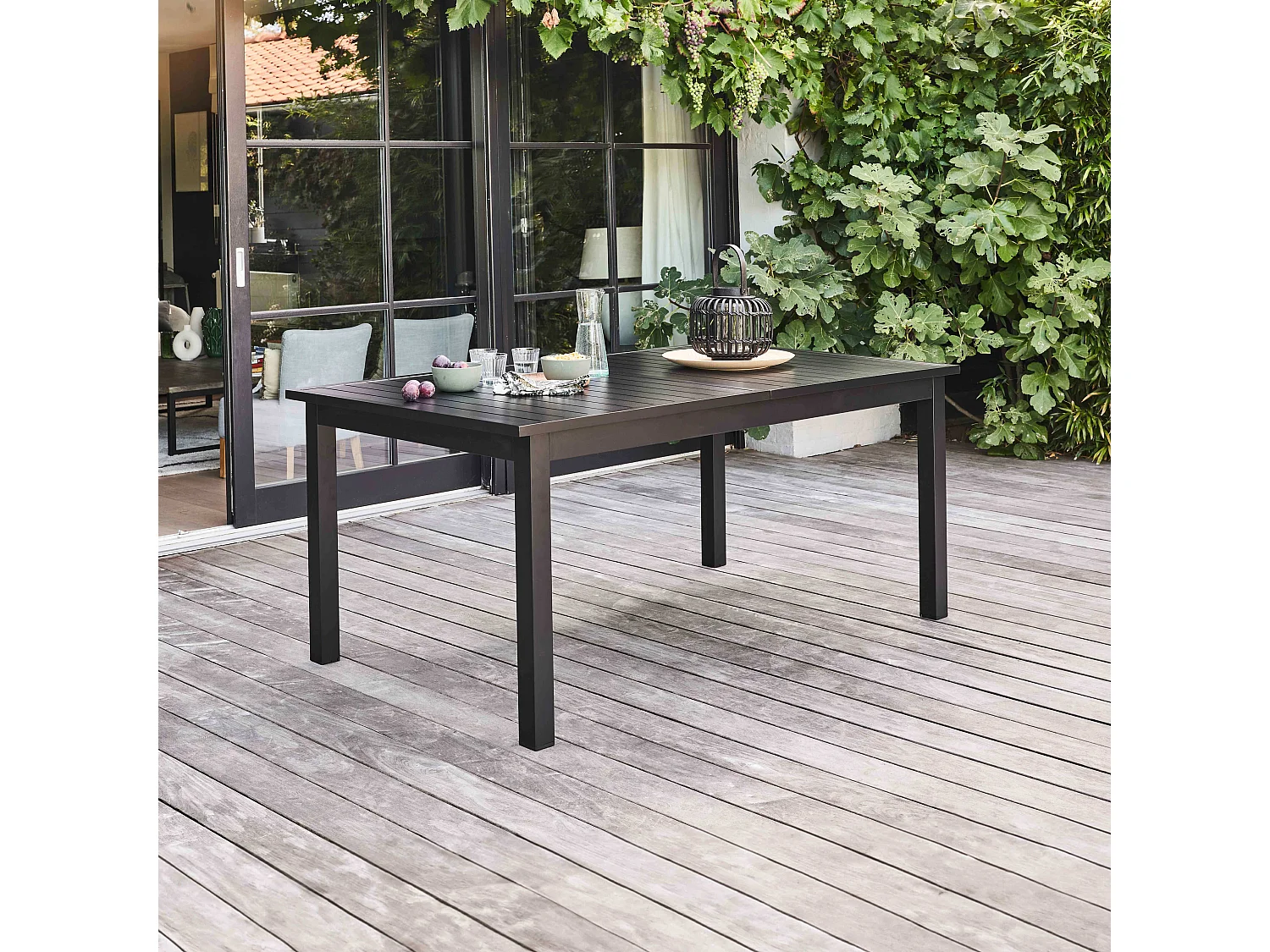 Table de jardin extensible en aluminium noir 8 places
