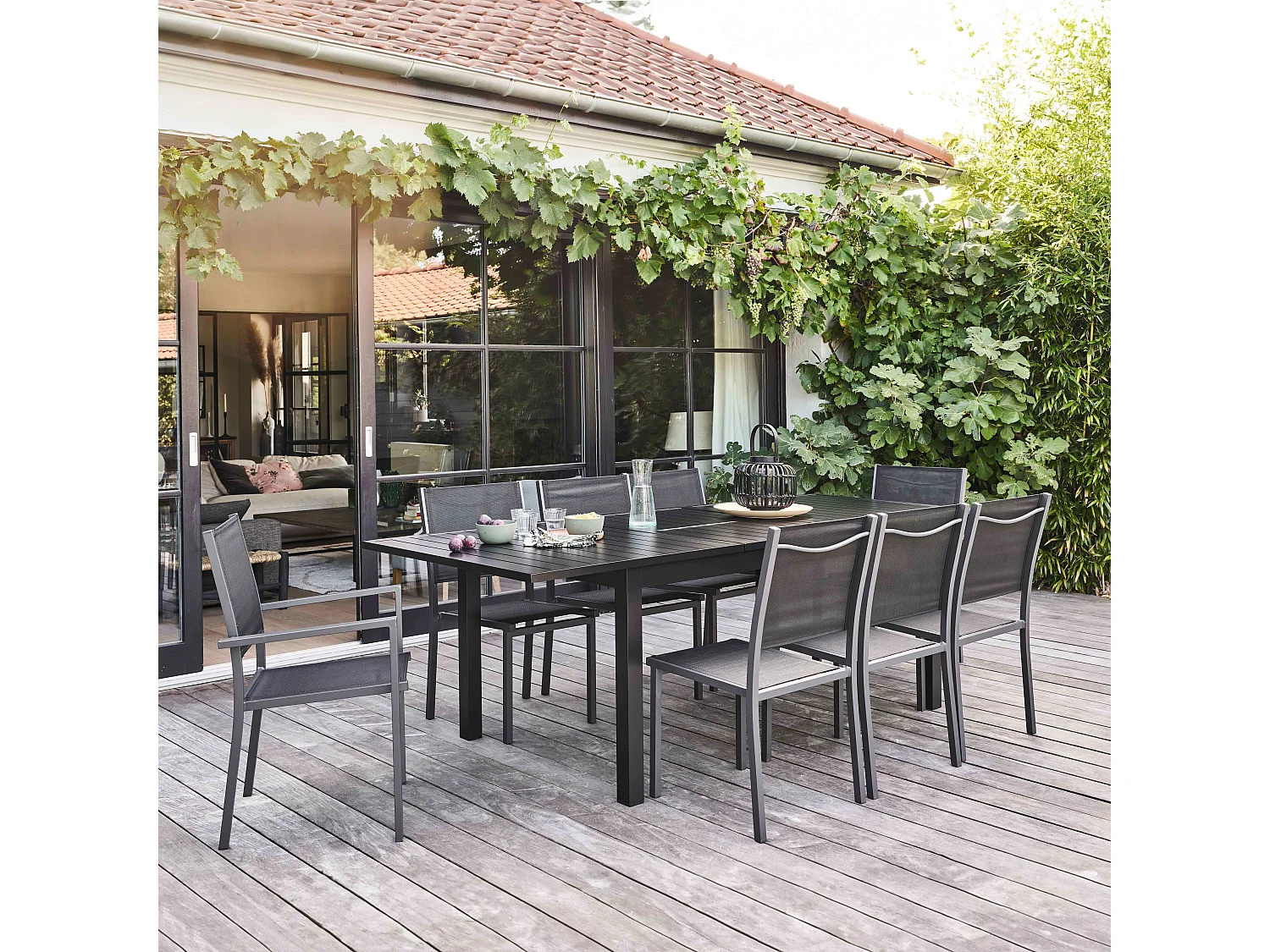Table de jardin extensible en aluminium noir 8 places