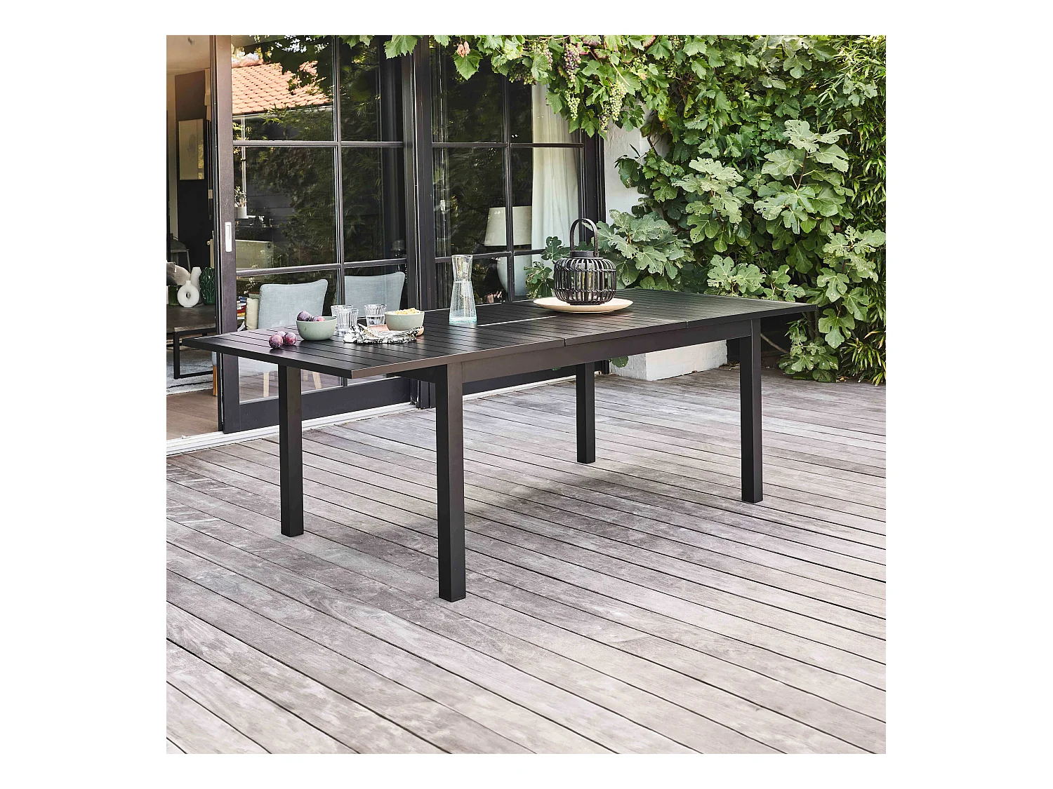 Table de jardin extensible en aluminium noir 8 places