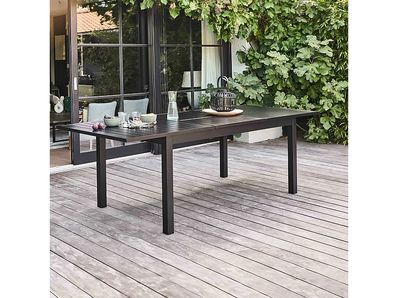 Table de jardin extensible en aluminium noir 8 places
