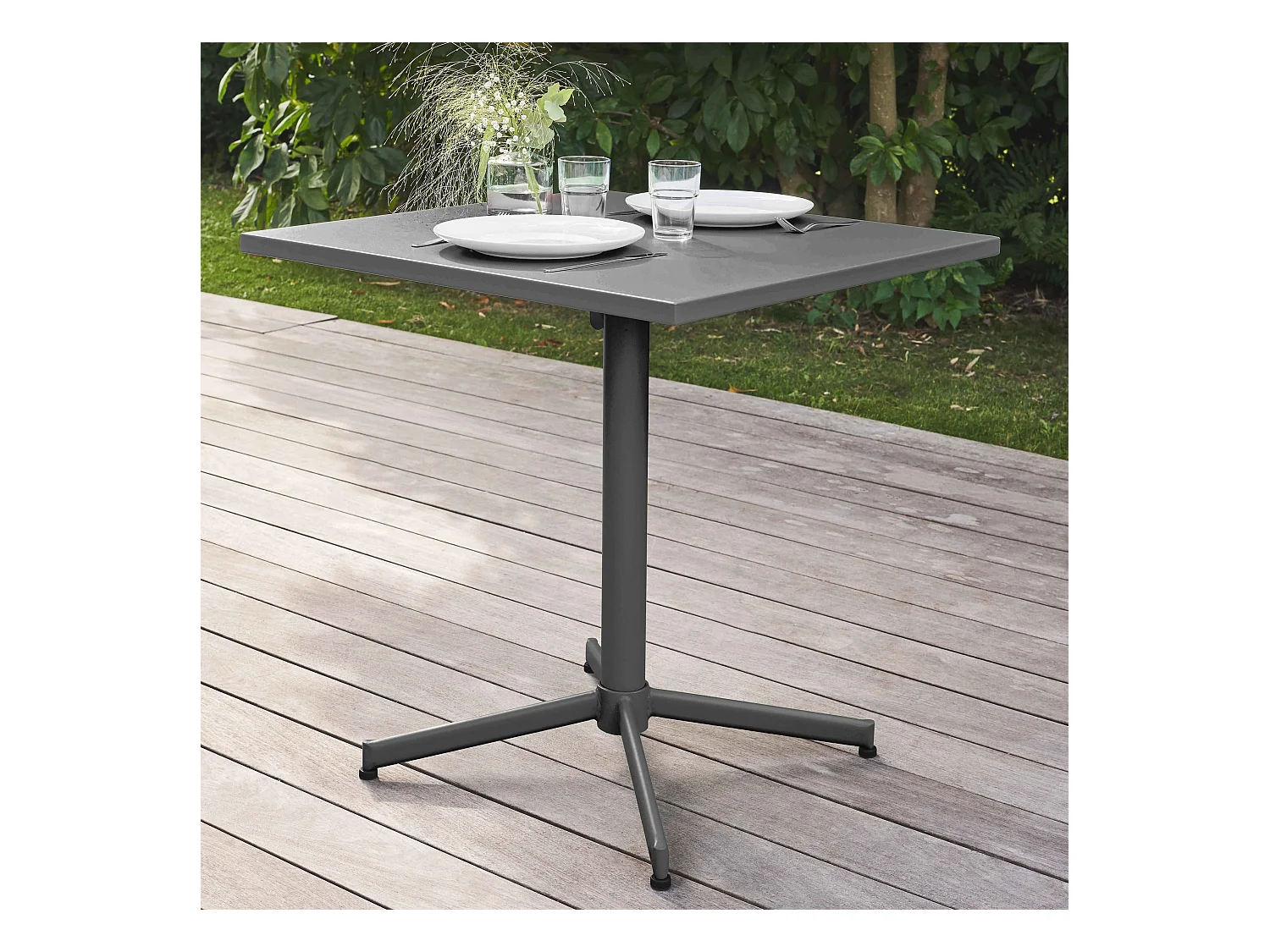 Table de jardin carrée bistro inclinable en acier gris - Palavas