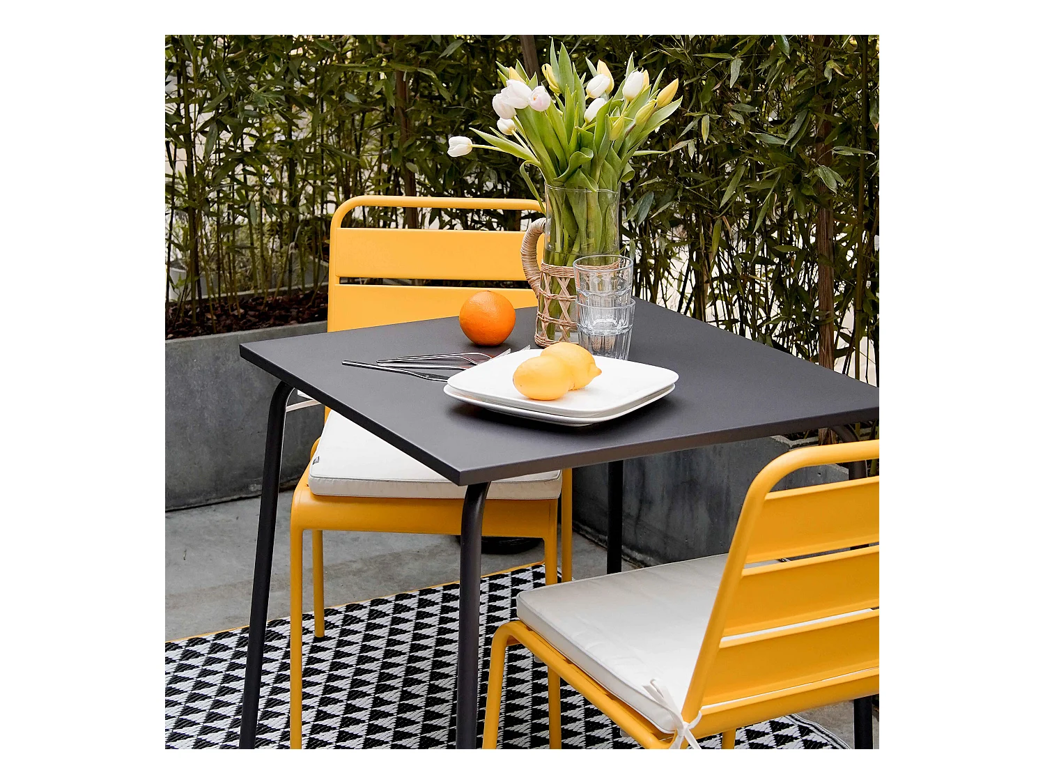 Table de jardin carrée en métal gris anthracite - Palavas
