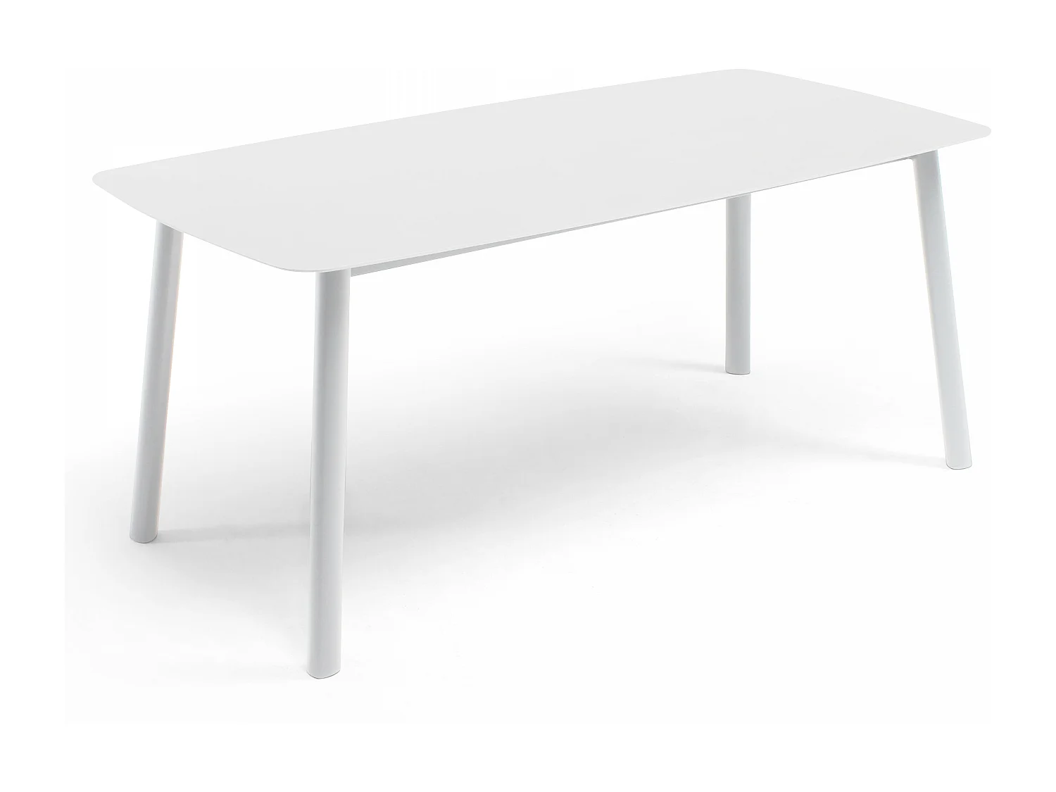 Mesa de jardín rectangular de aluminio y piedra frita blanca