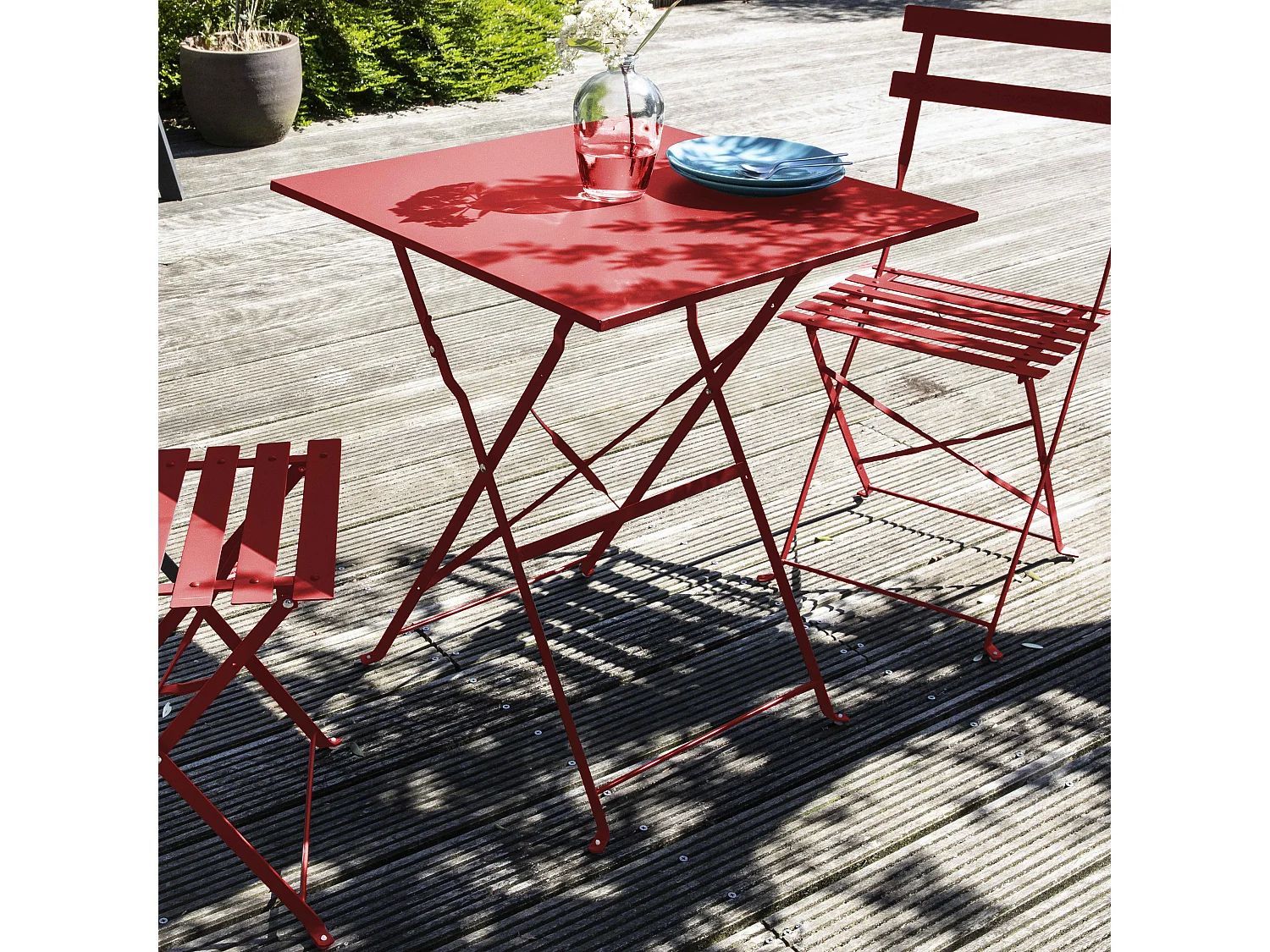 Table de jardin pliante bistrot en acier rouge