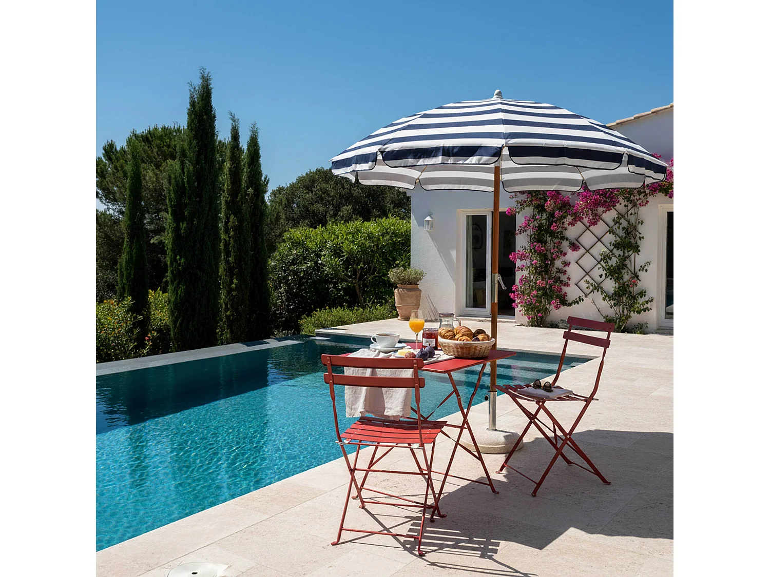 Table de jardin pliante bistrot en acier rouge