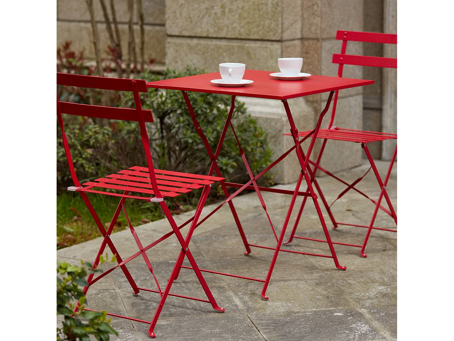 Table de jardin pliante bistrot en acier rouge