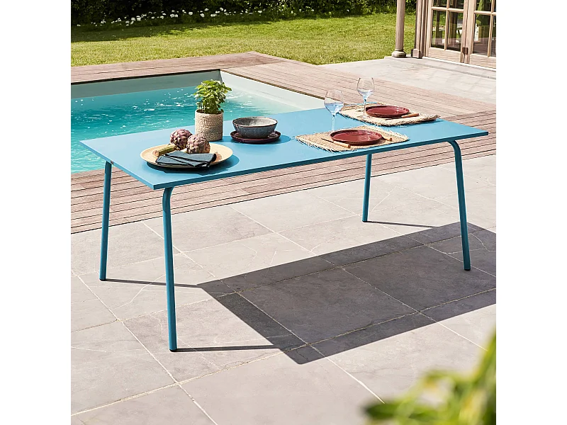 Table de jardin rectangulaire en métal bleu - Palavas