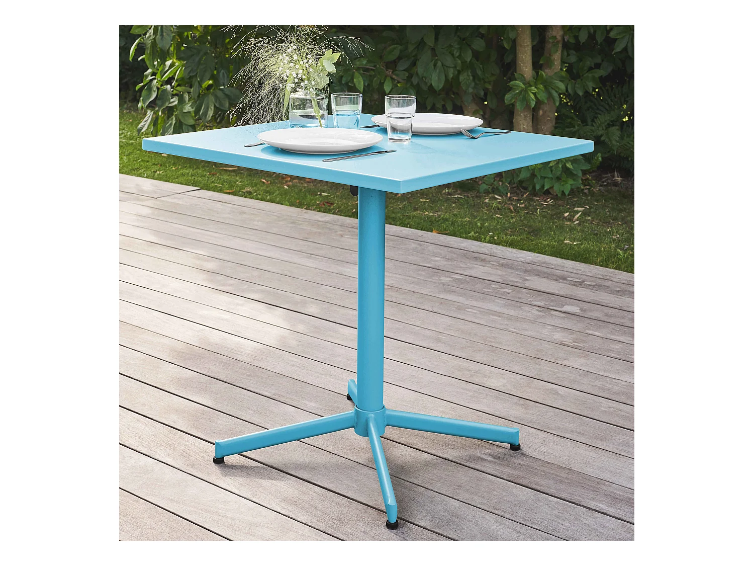 Table de jardin carrée bistro inclinable en acier bleu - Palavas