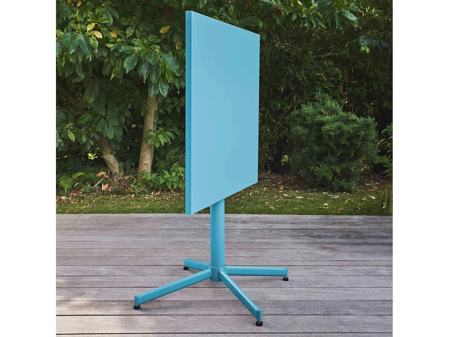 Vierkante inklapbare bistro tuinsettafel in blauw staal