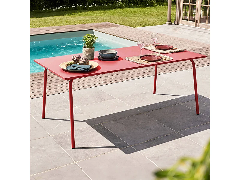 Table de jardin rectangulaire en métal rouge - Palavas