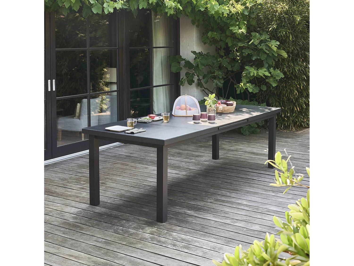 Tuintafel met verlengstuk in antracietgrijs voor 12 personen