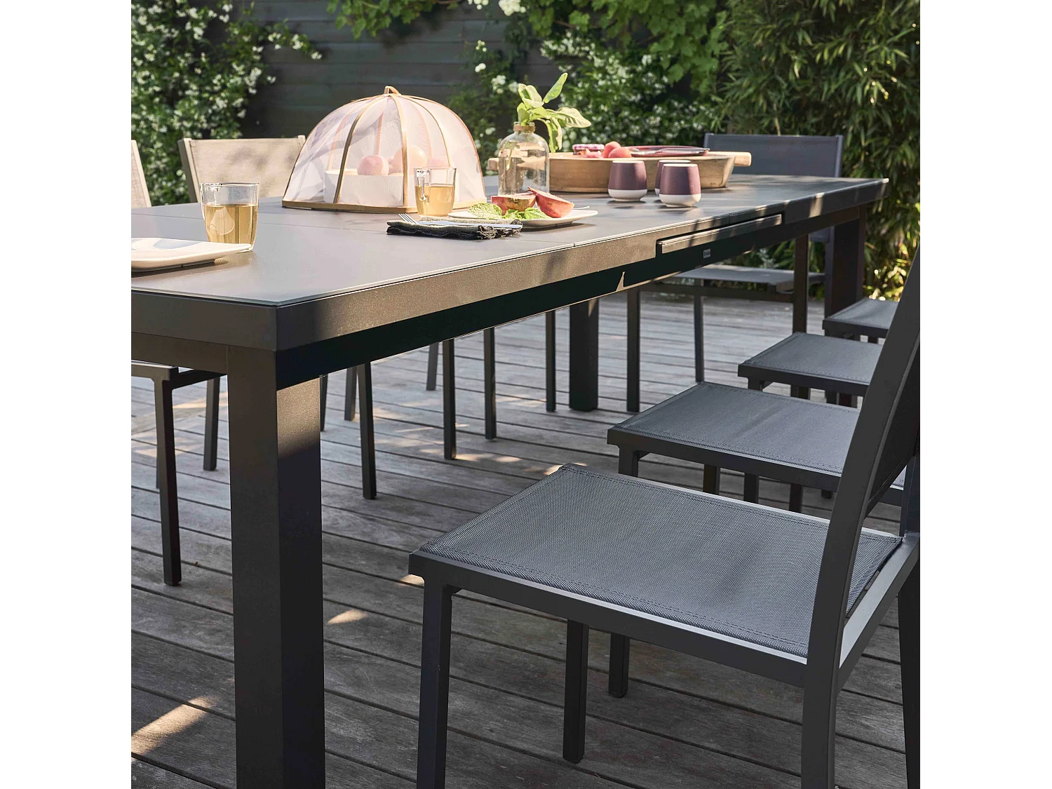 Tuintafel met verlengstuk in antracietgrijs voor 12 personen