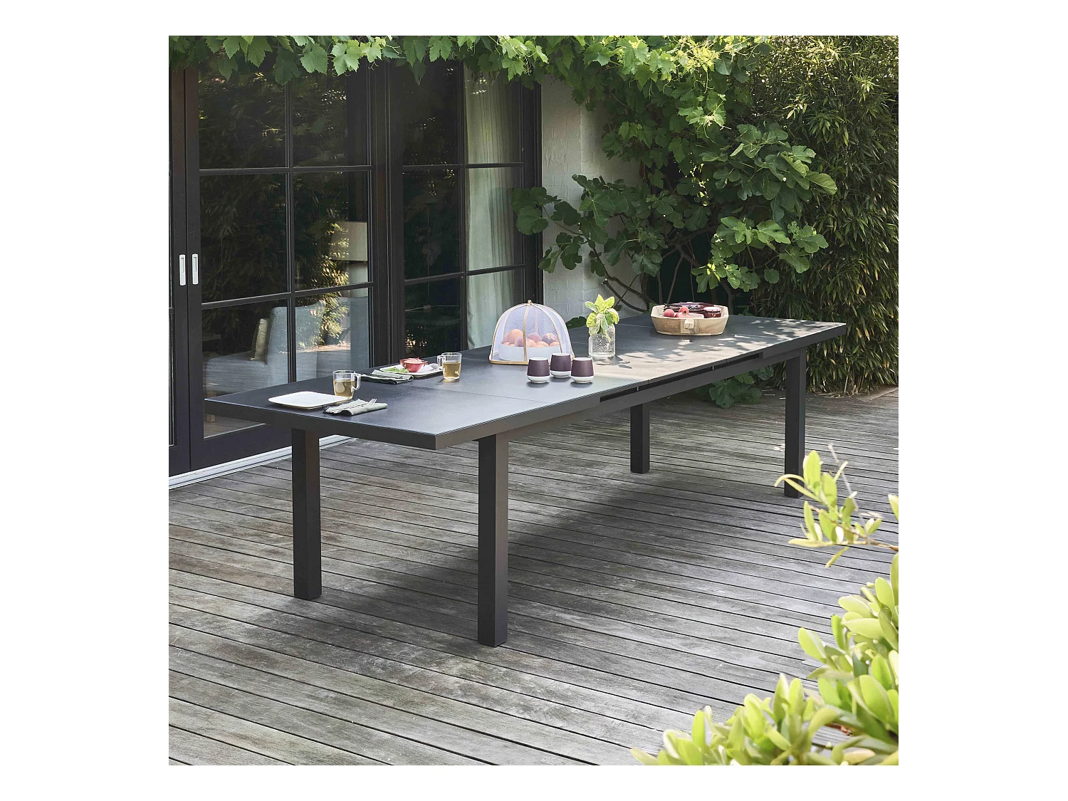 Table de jardin extensible en aluminium gris 10 places