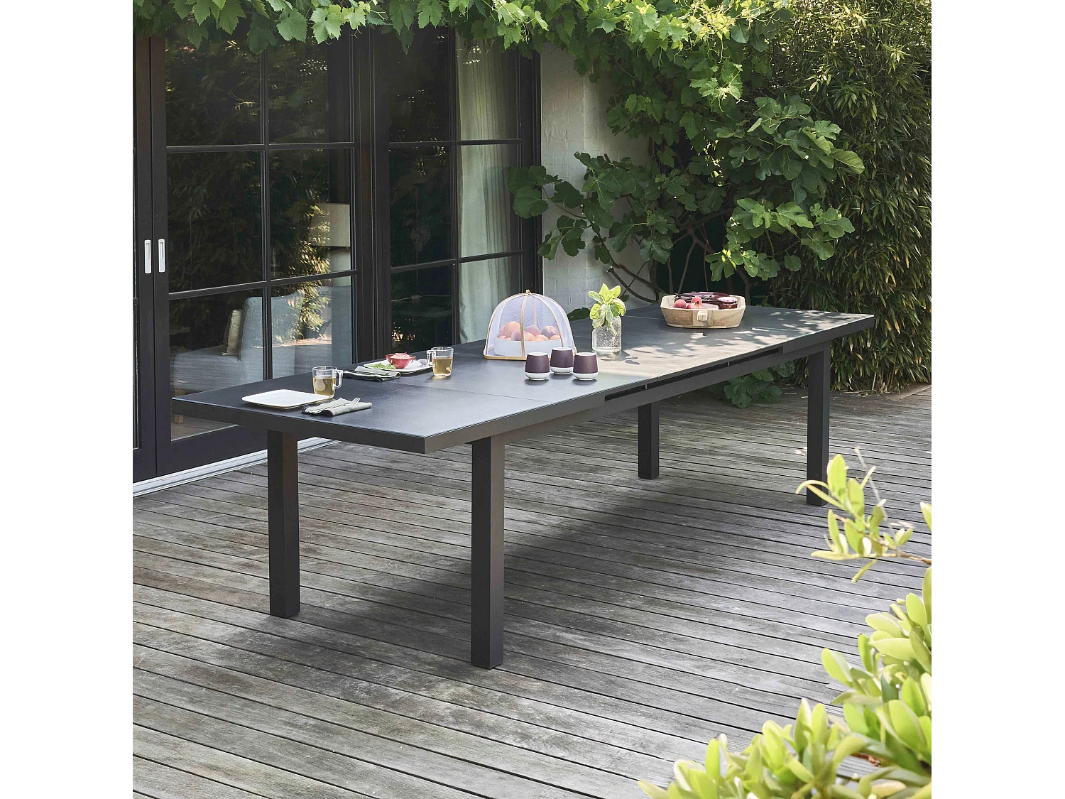Table de jardin extensible en aluminium gris 10 places