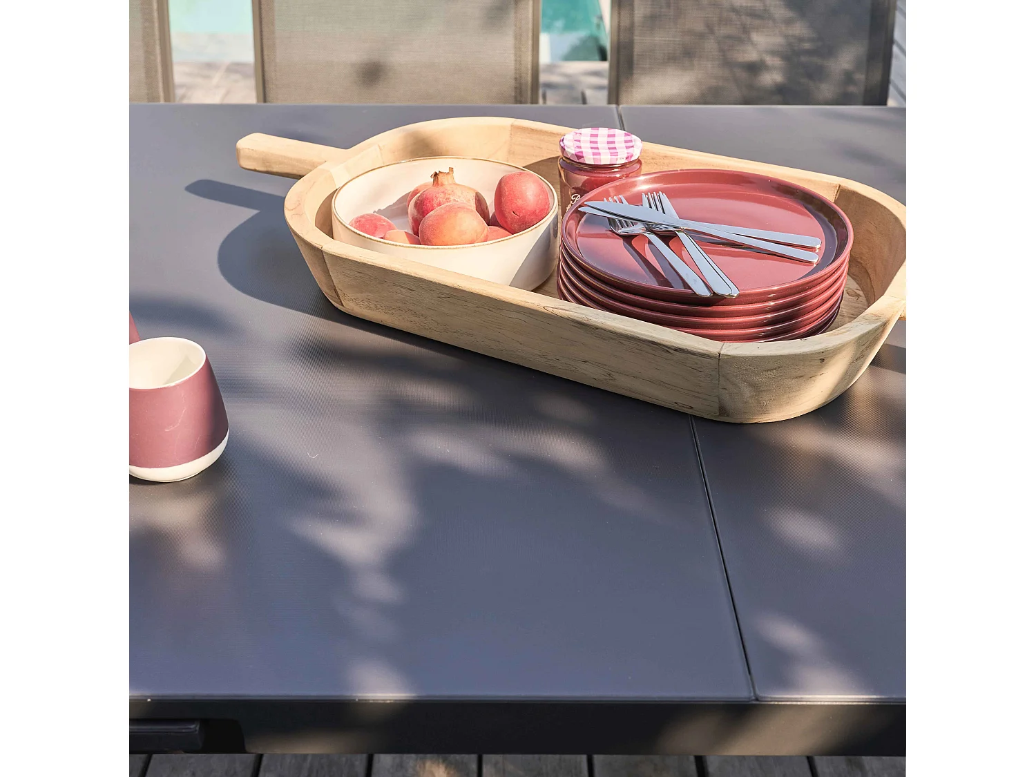 Table de jardin extensible en aluminium gris 10 places