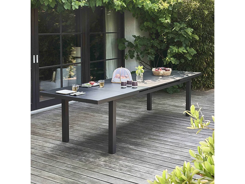 Table de jardin extensible en aluminium gris 10 places