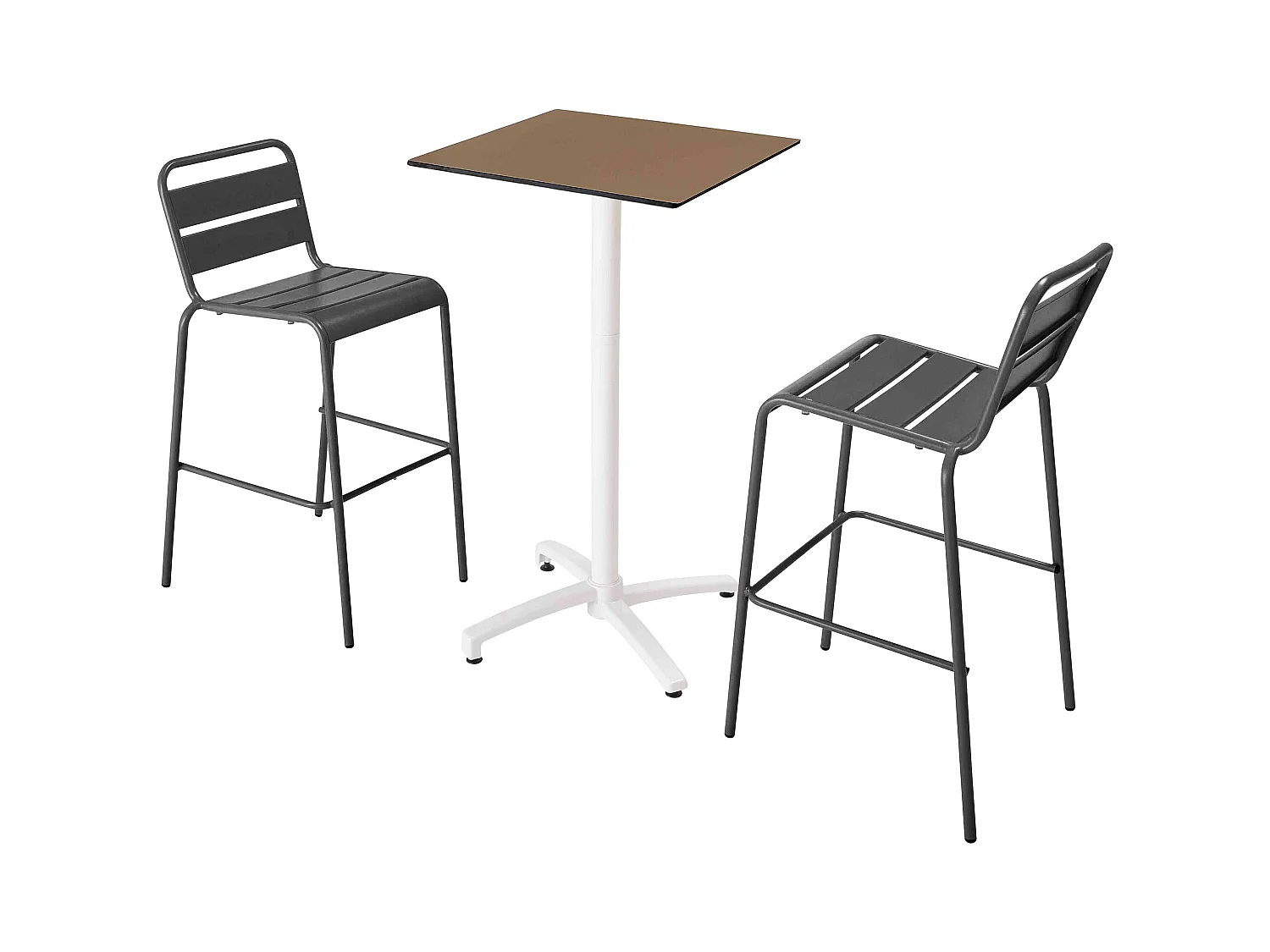 Ensemble table haute stratifié taupe et 2 chaises hautes gris