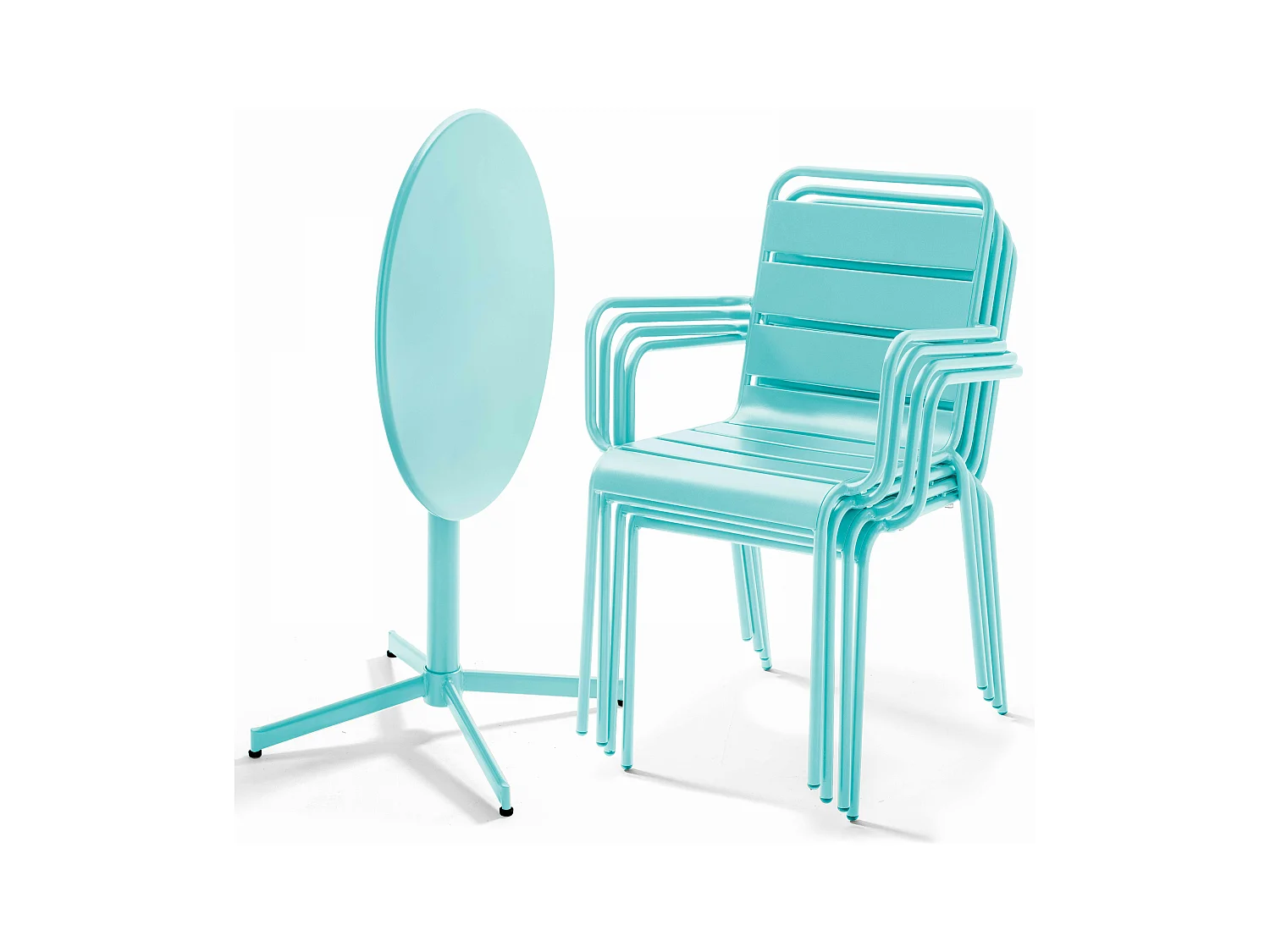 Ensemble table de jardin et 4 fauteuils métal turquoise - Palavas
