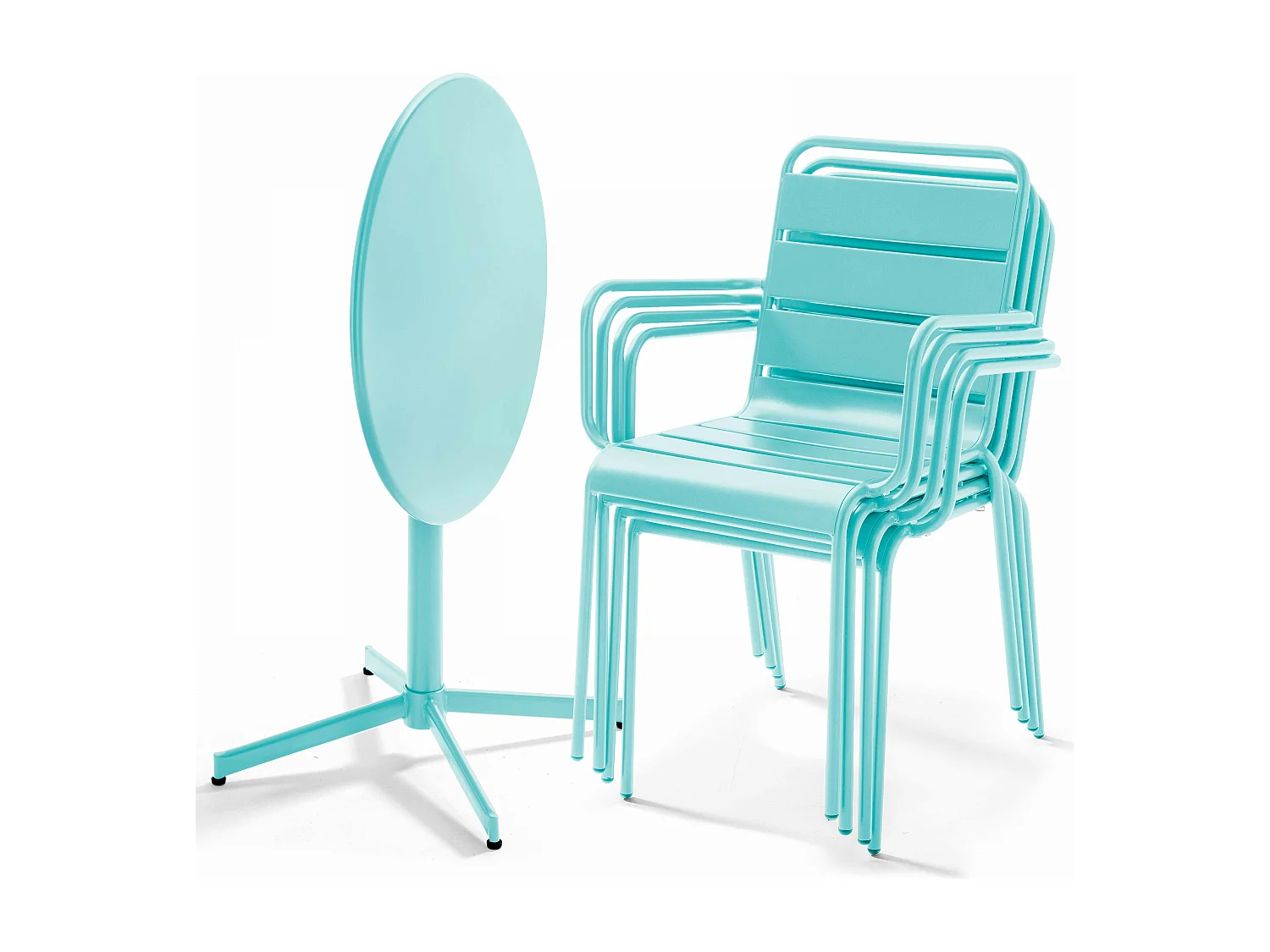 Ensemble table de jardin et 4 fauteuils métal turquoise - Palavas