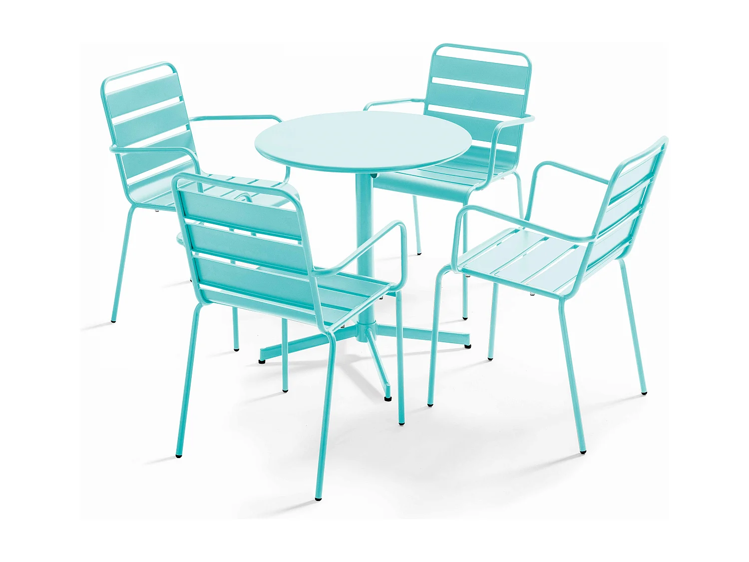 Ensemble table de jardin et 4 fauteuils métal turquoise - Palavas