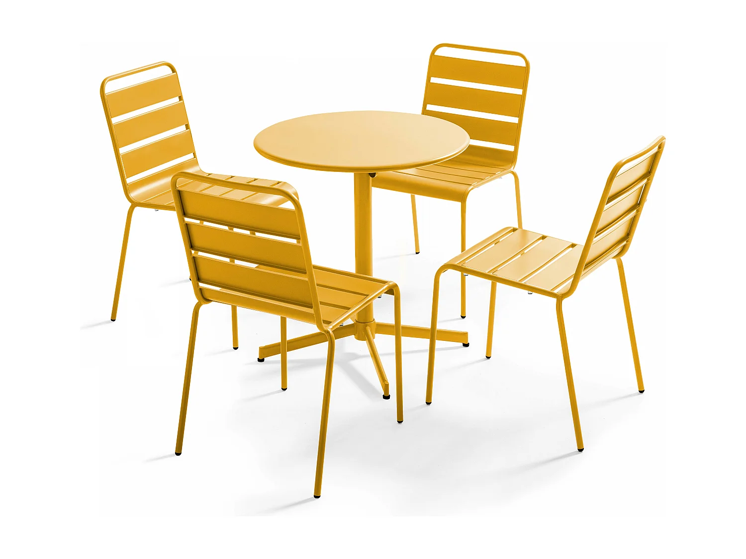 Ensemble table de jardin ronde et 4 chaises jaune - Palavas
