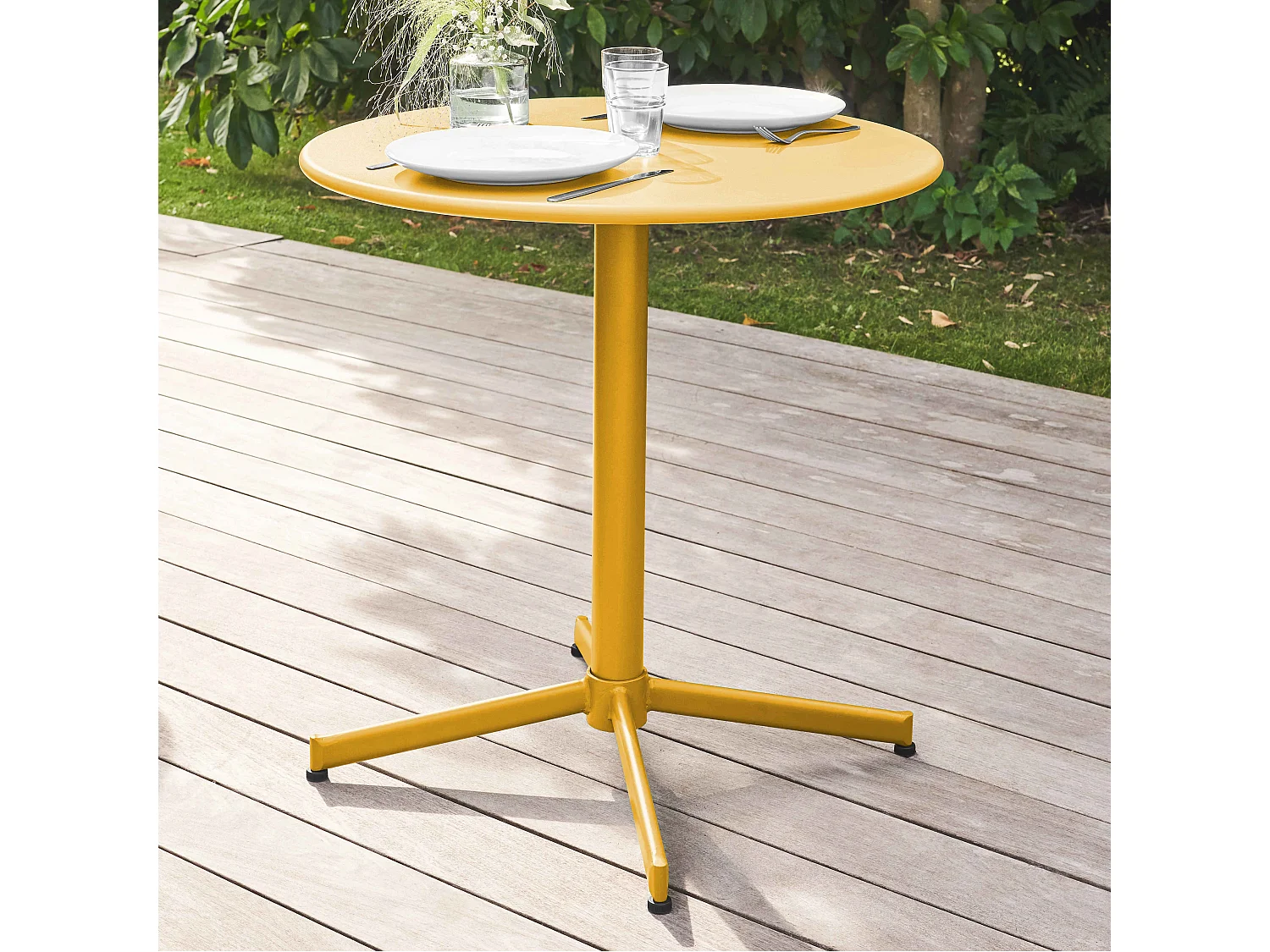 Ensemble table de jardin ronde et 4 chaises jaune - Palavas