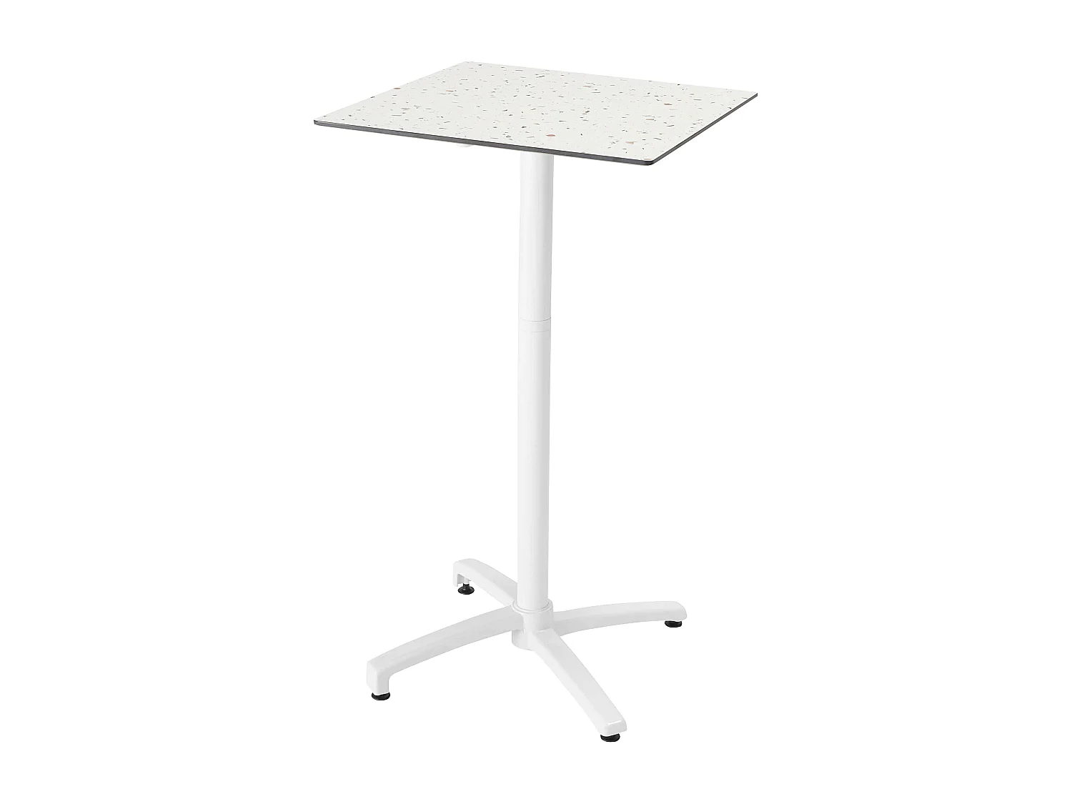 Set hoge tafel met terrazzo laminaat en 2 witte stoelen