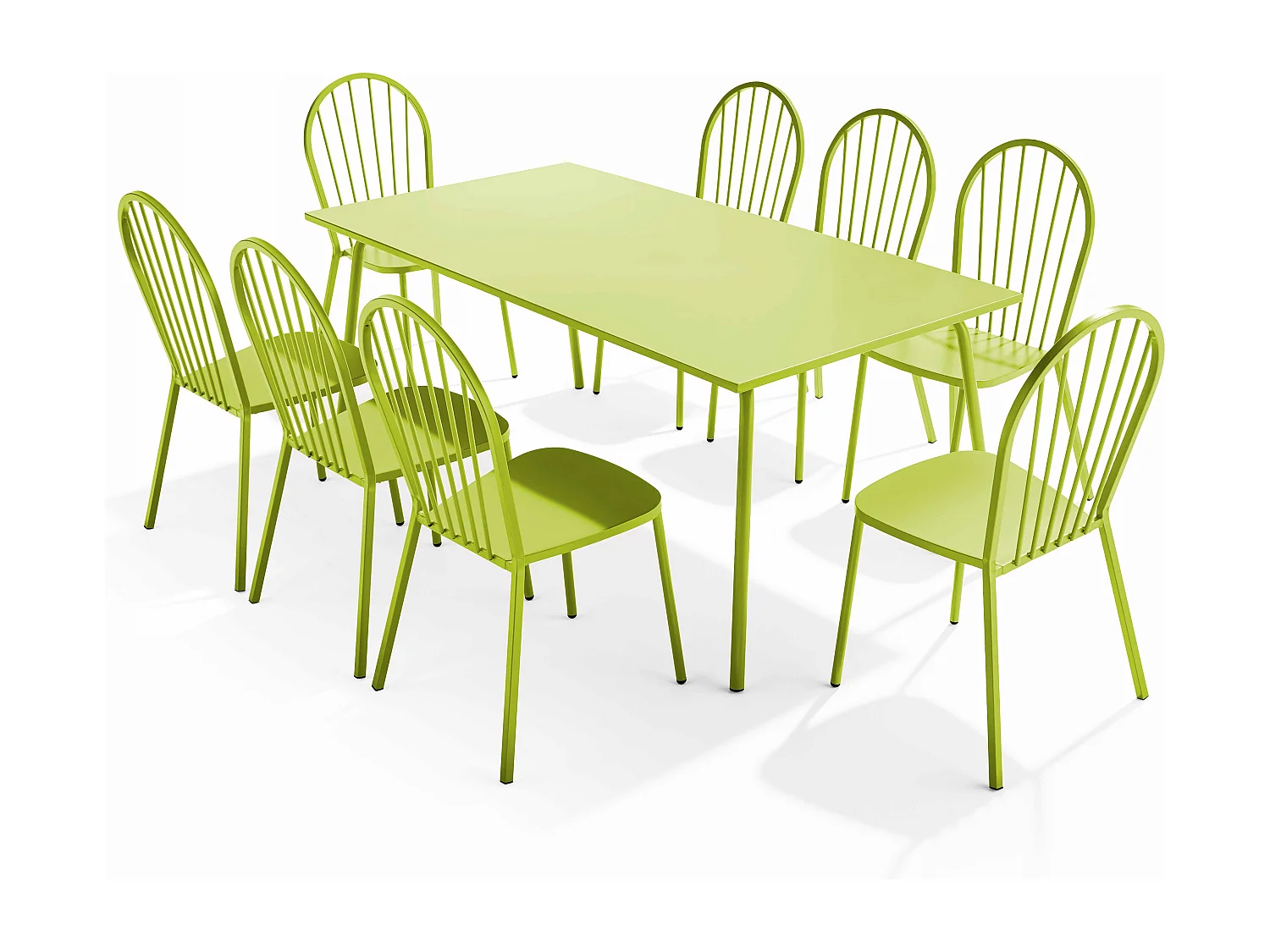 Ensemble table de jardin et 8 chaises bistrot en acier vert - Palavas