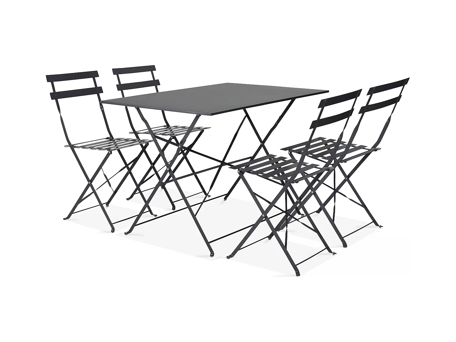 Table de jardin bistrot et 4 chaises pliantes en acier gris