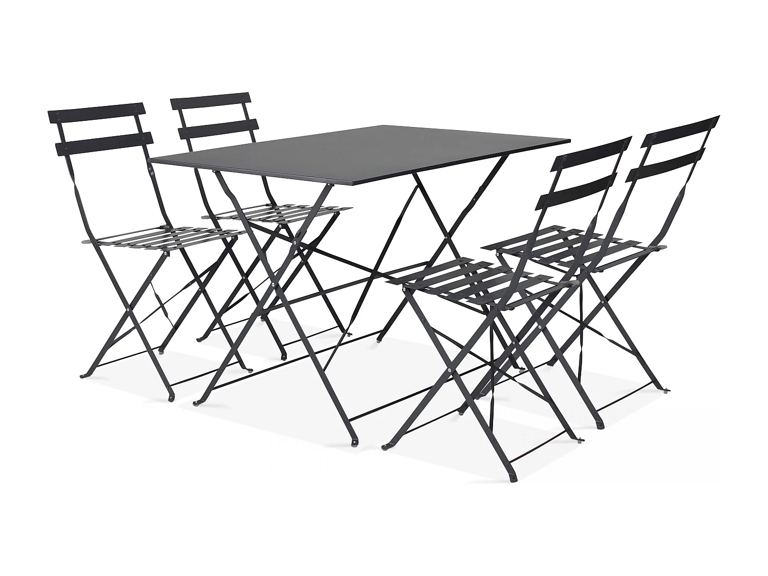 Table de jardin bistrot et 4 chaises pliantes en acier gris