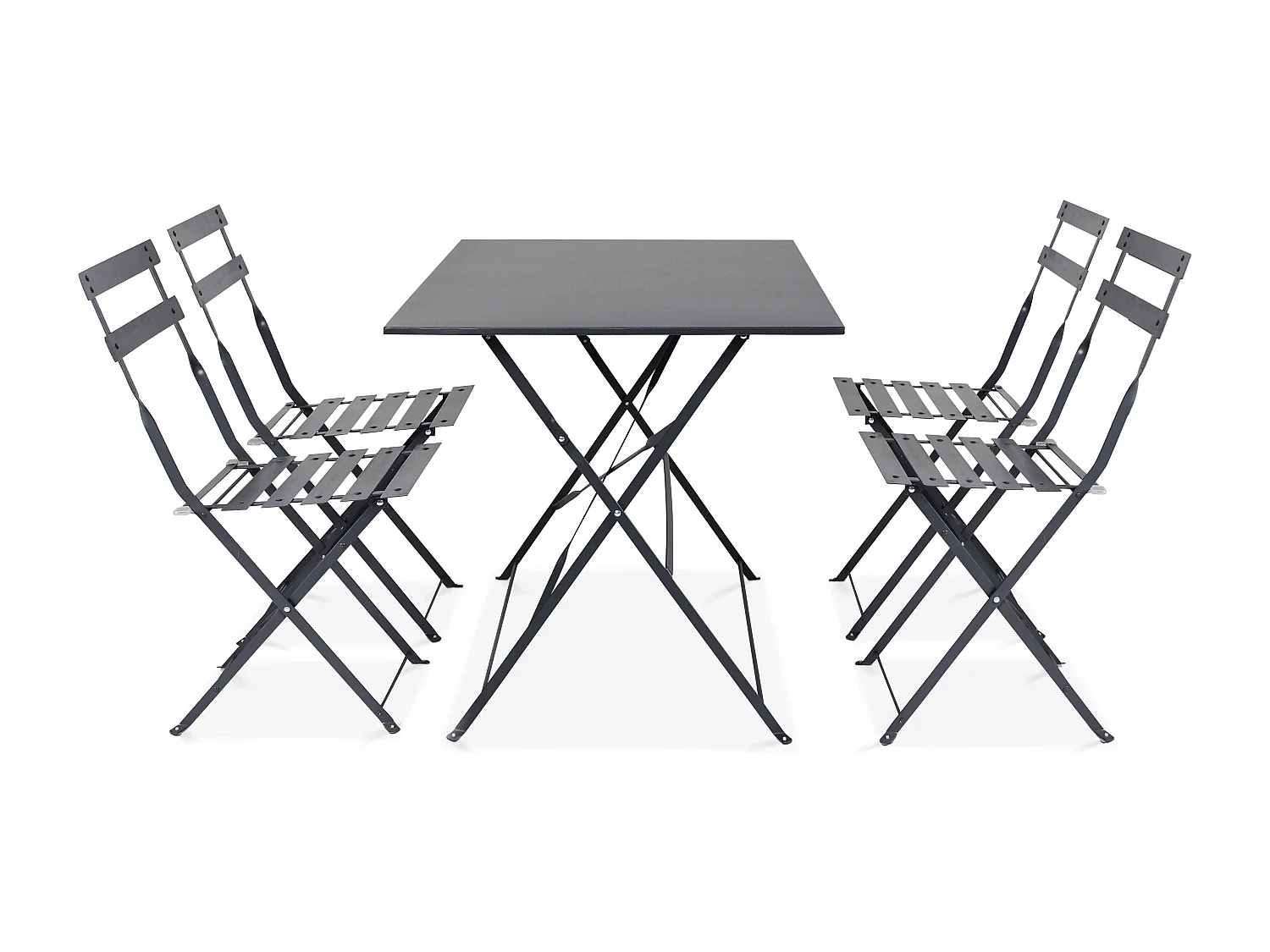 Table de jardin bistrot et 4 chaises pliantes en acier gris