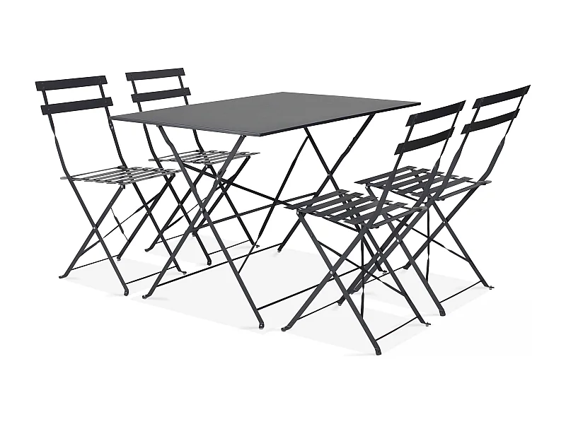Tuintafel bistro en 4 inklapbare stoelen van grijs staal
