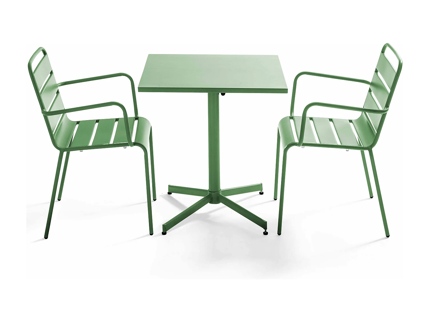 Ensemble table de jardin carrée et 2 fauteuils métal vert cactus  - Palavas