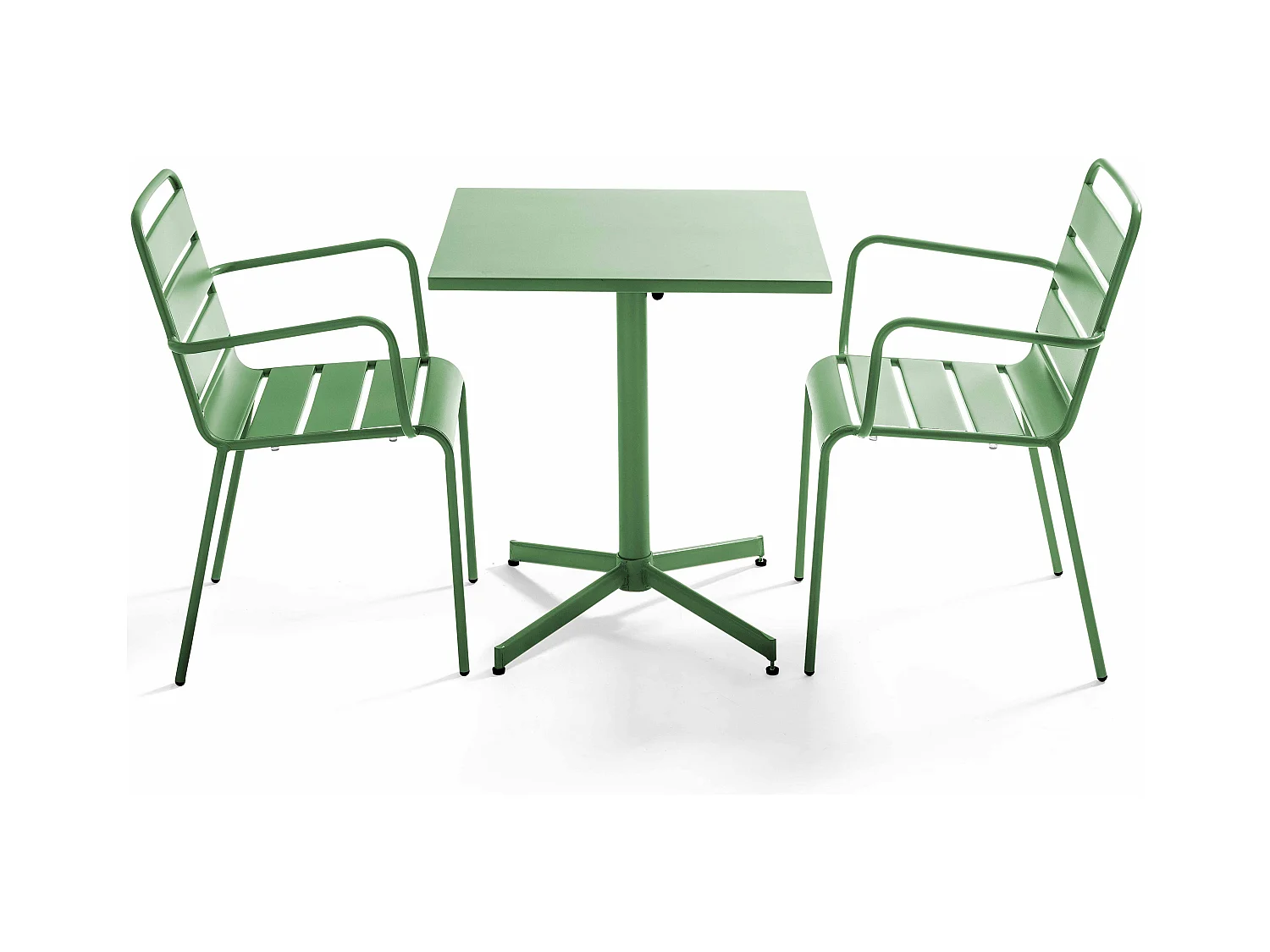 Ensemble table de jardin carrée et 2 fauteuils métal vert cactus  - Palavas