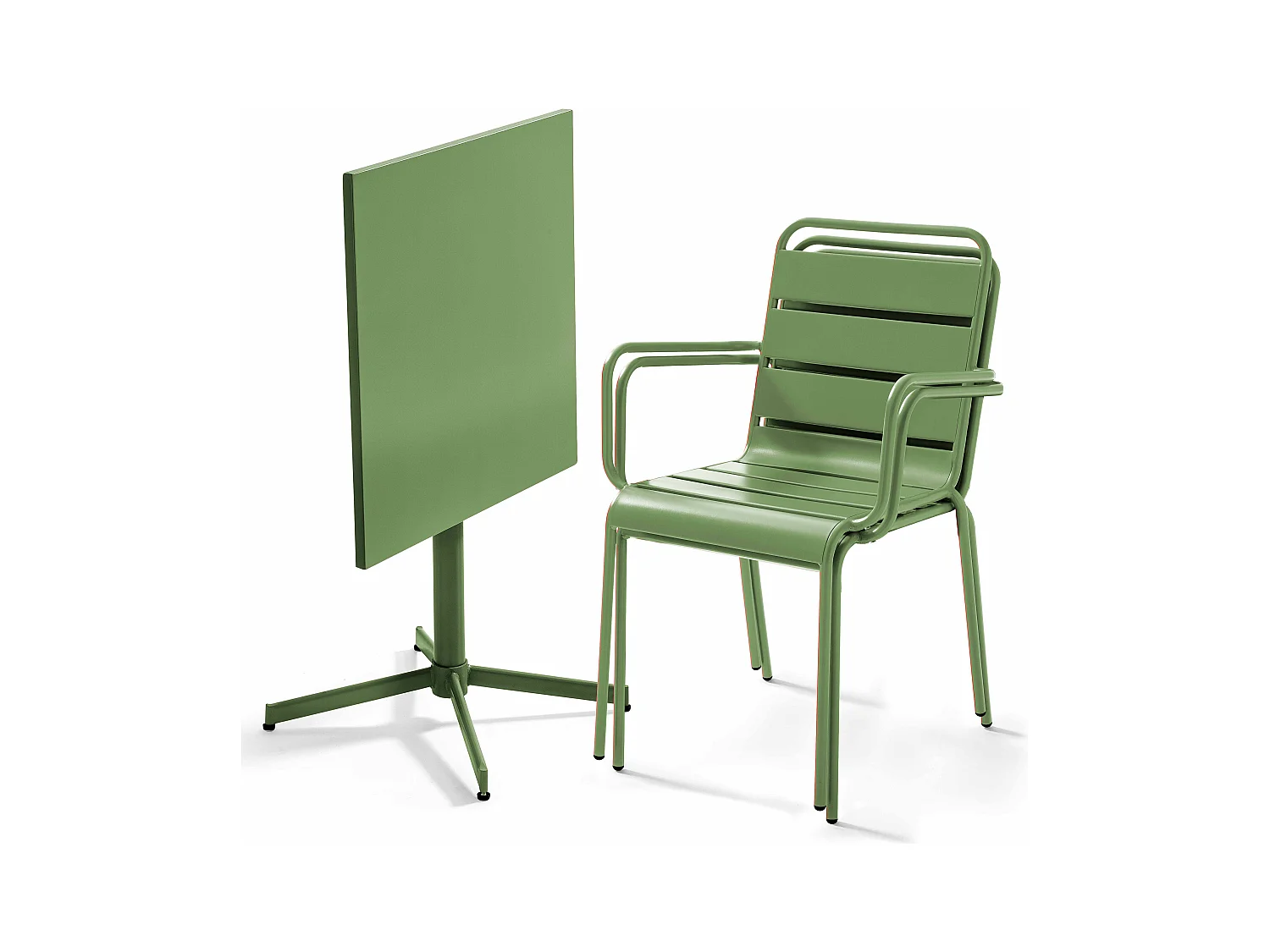 Set van een vierkante tuin tafel en 2 groene cactus fauteuils