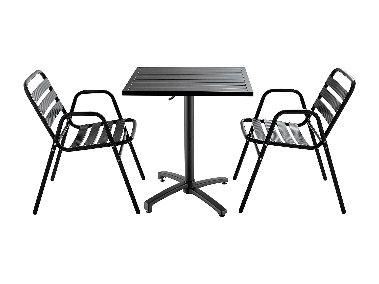 Ensemble table de jardin bistrot et 2 chaises en aluminium gris