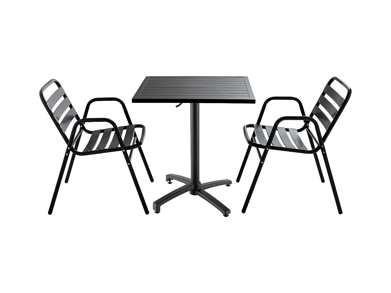 Ensemble table de jardin bistrot et 2 chaises en aluminium gris