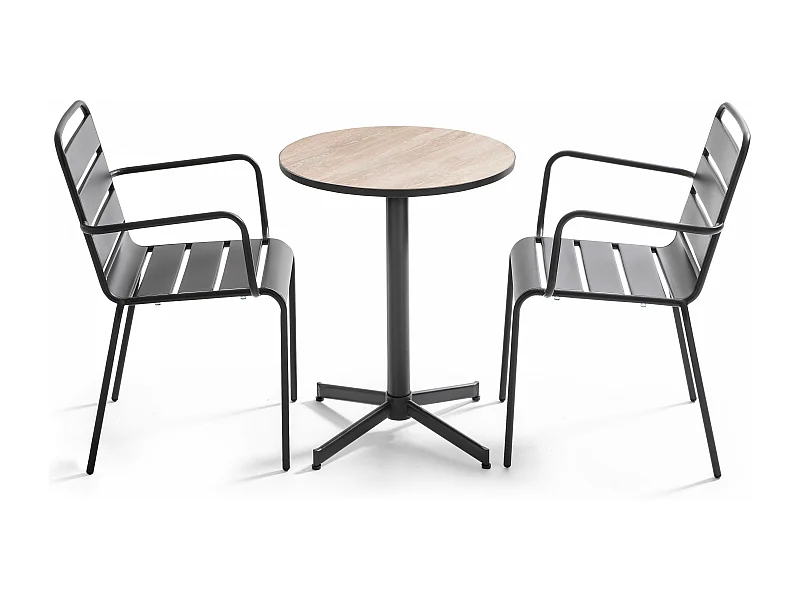 Ensemble table de jardin en acier et céramique avec 2 fauteuils - Tivoli