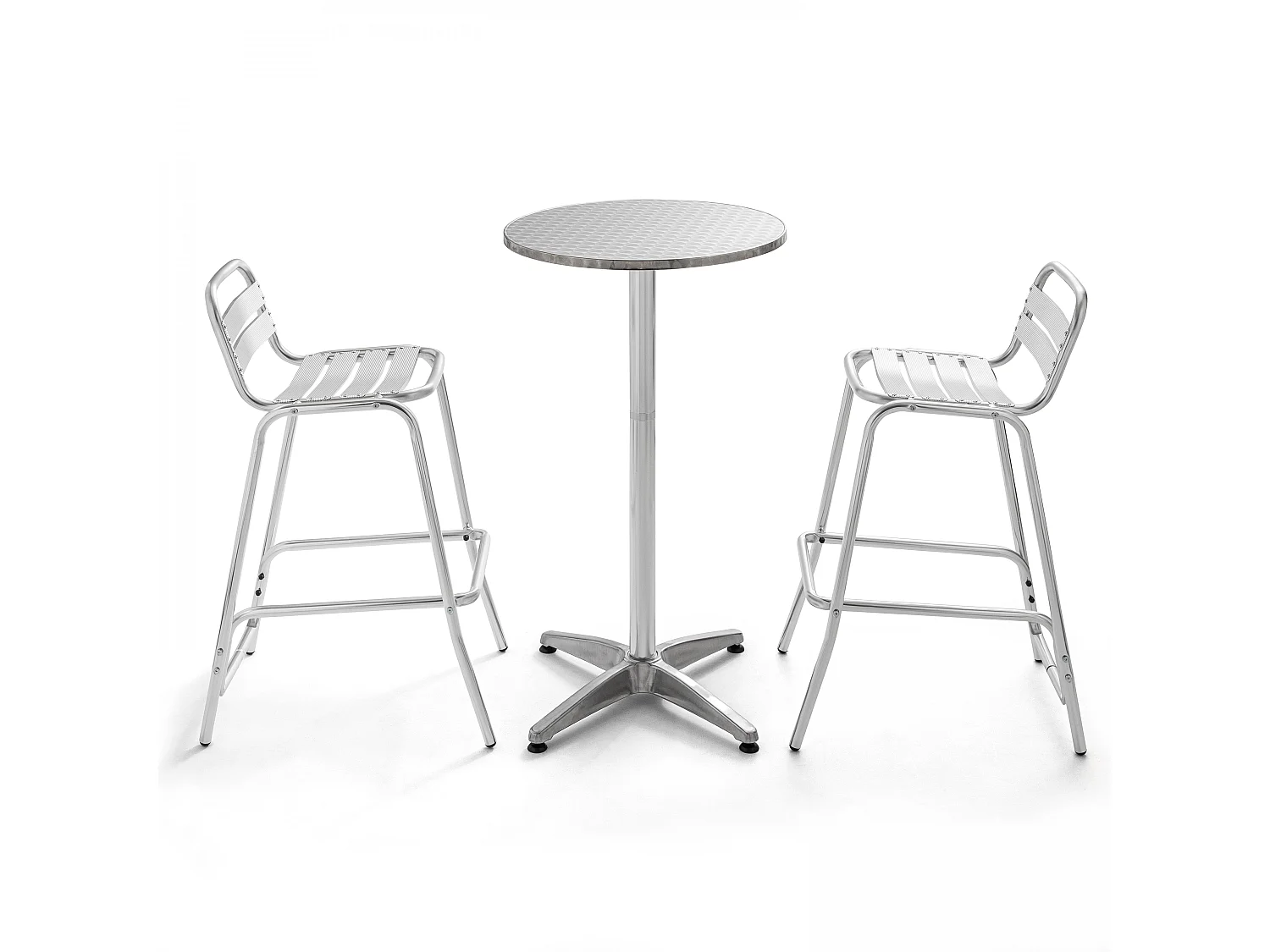 Table de bar en aluminium et 2 tabourets