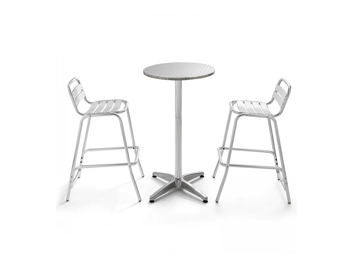 Table de bar en aluminium et 2 tabourets