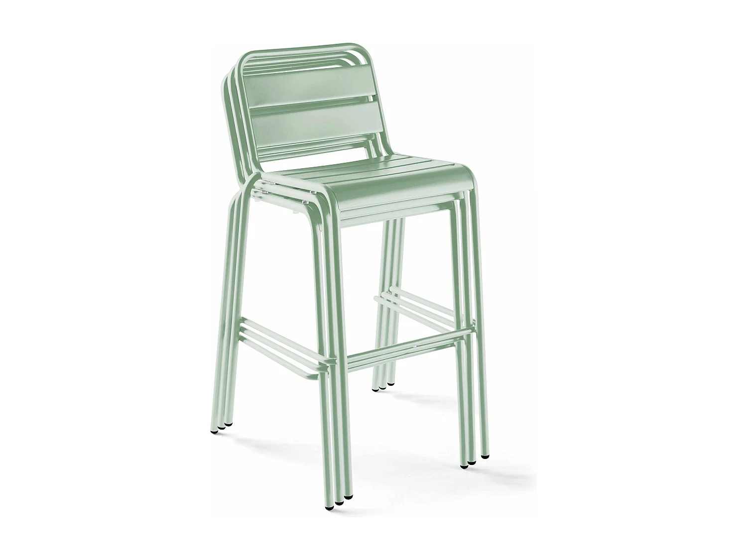 Ensemble table de bar et 4 chaises hautes en métal vert sauge - Palavas