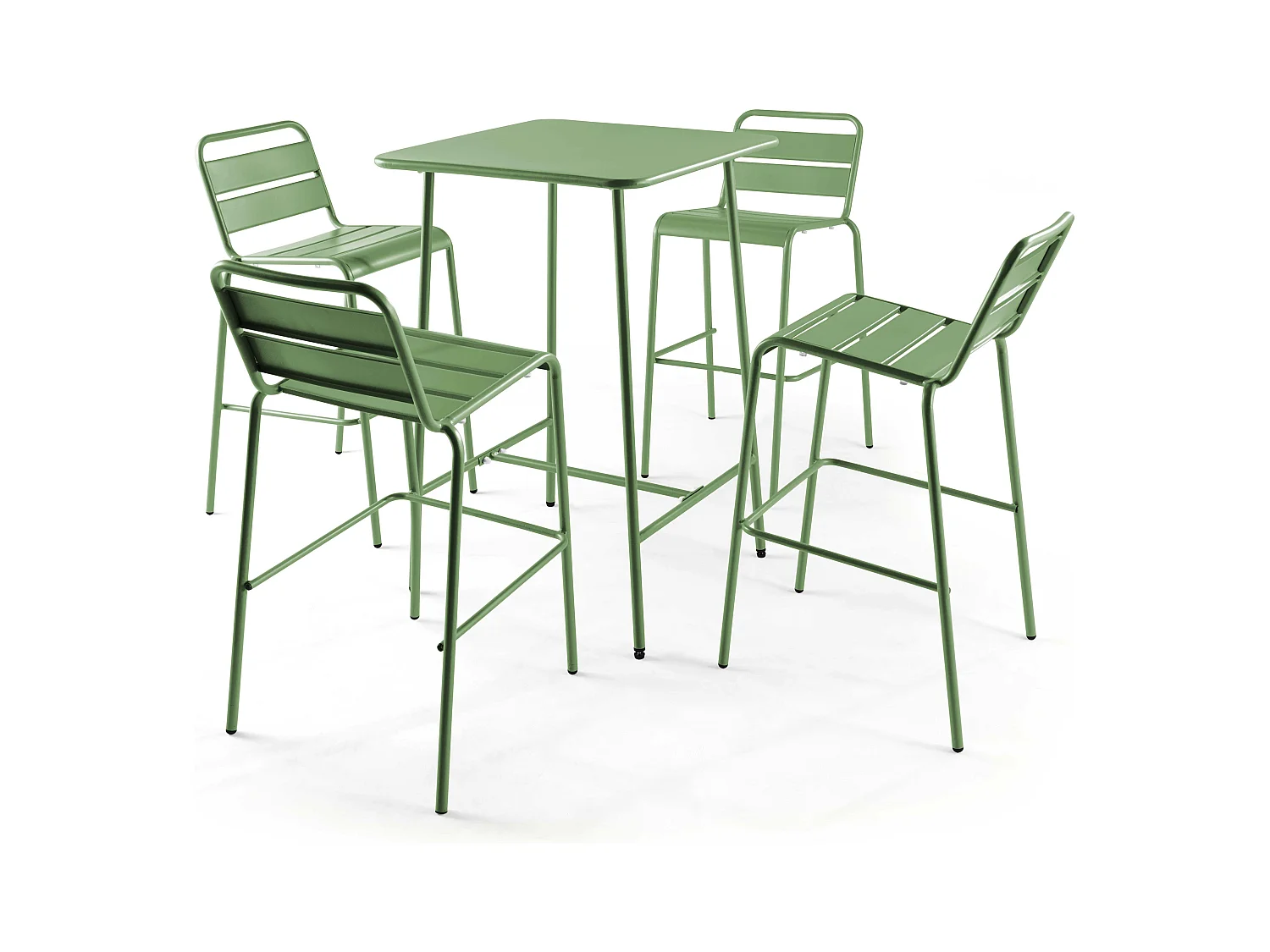 Ensemble table de bar et 4 chaises hautes en métal vert cactus  - Palavas