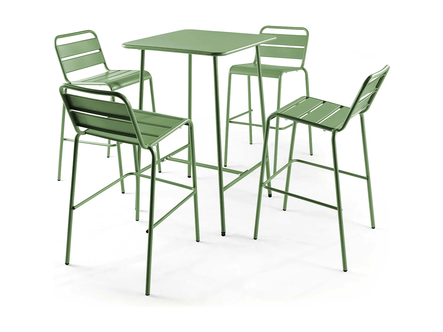 Ensemble table de bar et 4 chaises hautes en métal vert cactus  - Palavas
