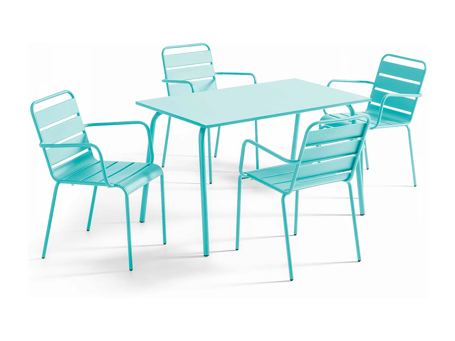 Ensemble table de jardin et 4 fauteuils en métal turquoise - Palavas