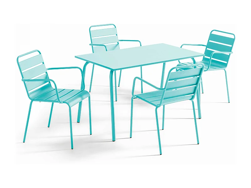 Tuinset met tafel en 4 fauteuils in turquoise