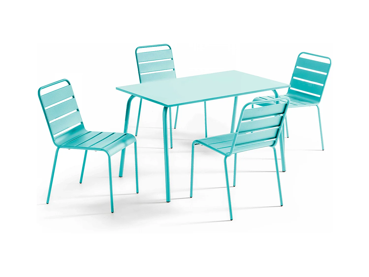 tuinset met tafel en 4 turquoise stoelen