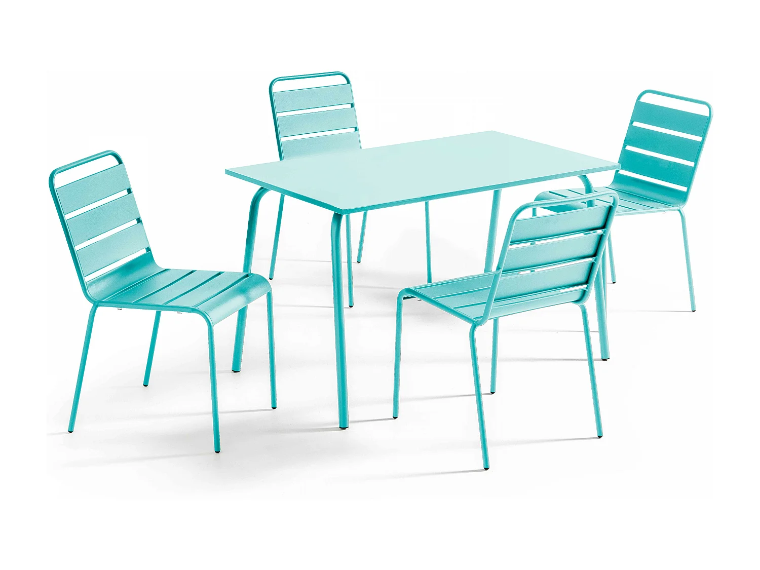 Ensemble table de jardin en métal et 4 chaises turquoise - Palavas