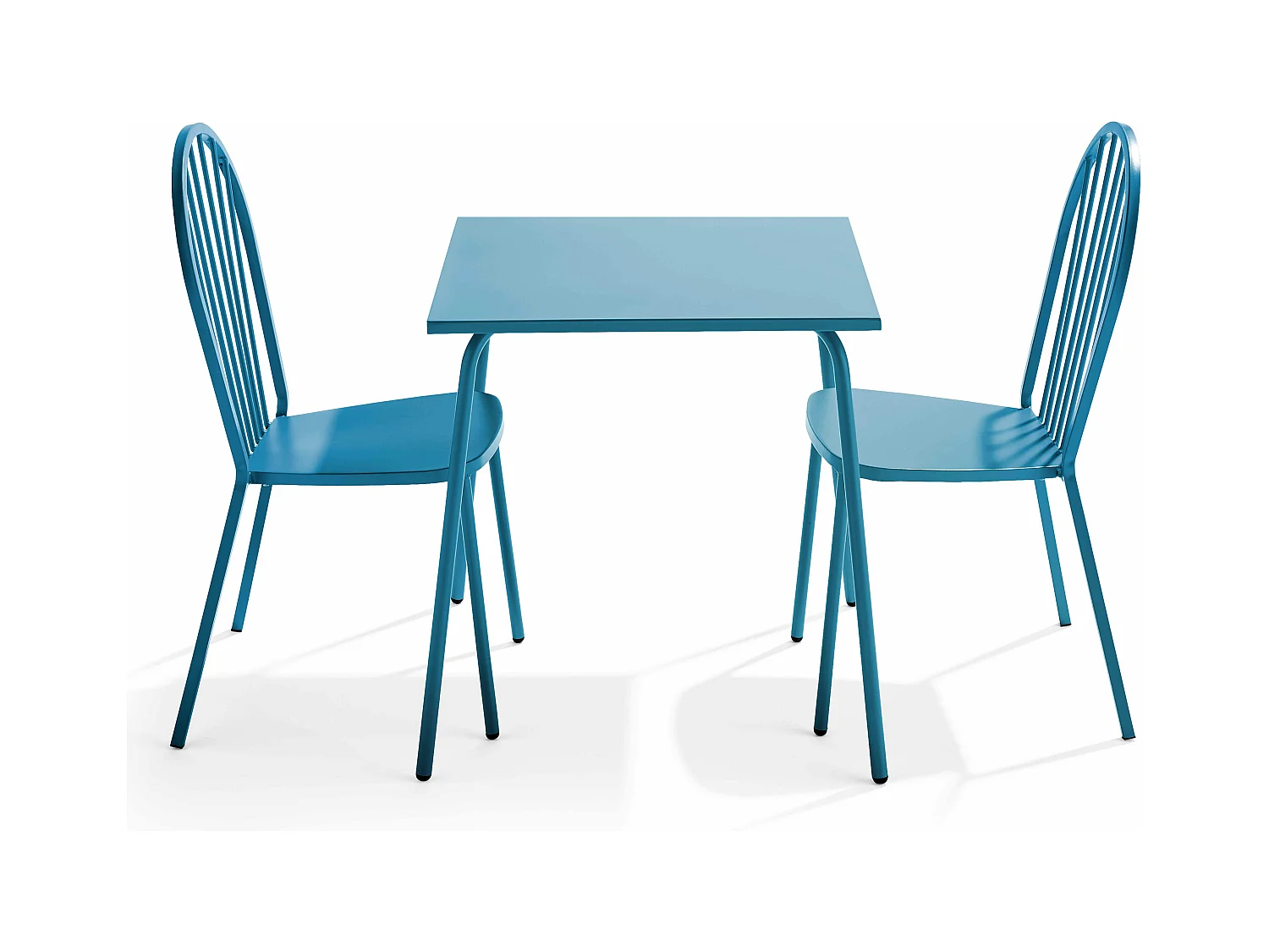 Ensemble table de jardin bistrot et 2 chaises en acier bleu pacific - Palavas