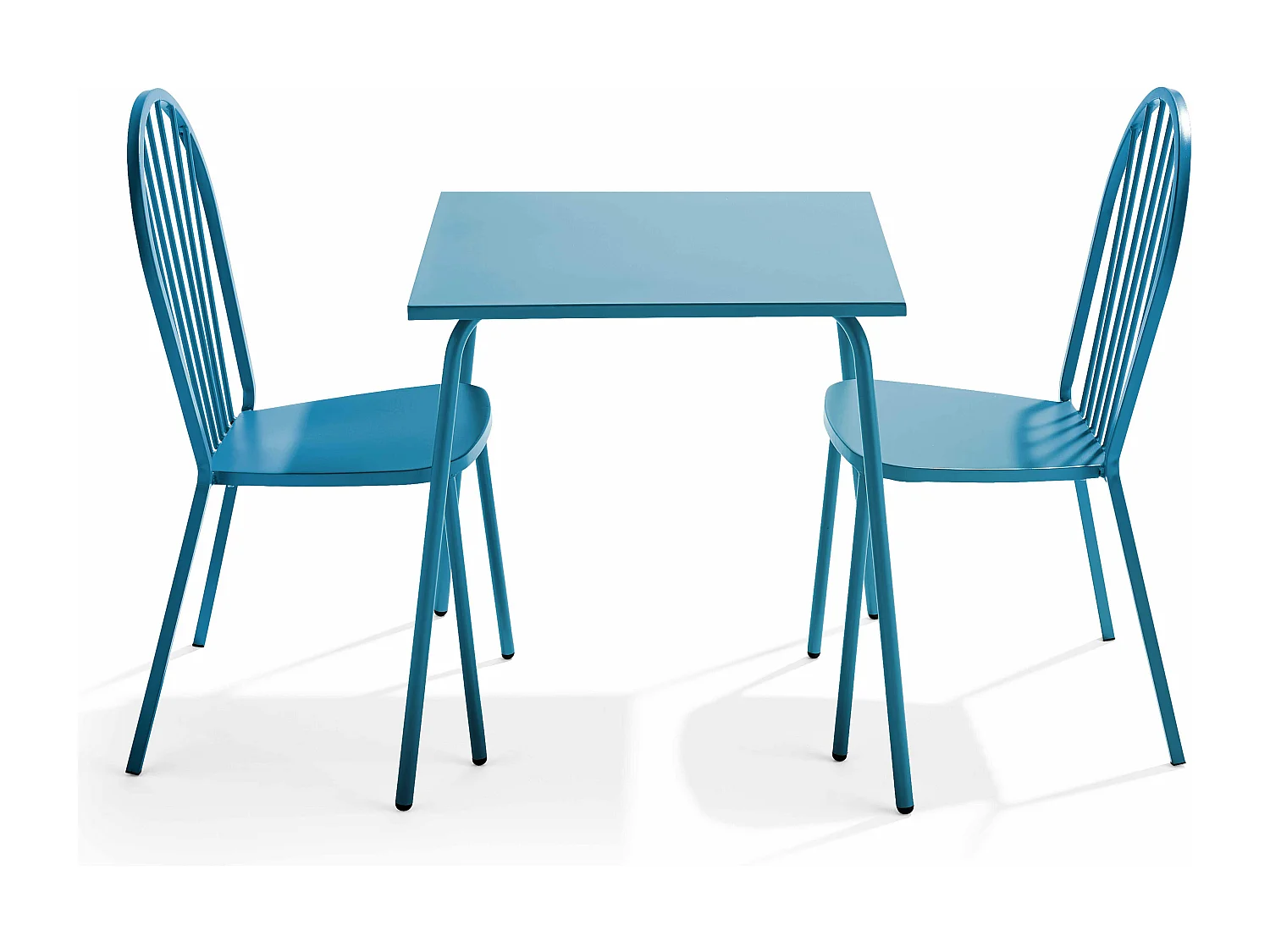 Ensemble table de jardin bistrot et 2 chaises en acier bleu pacific - Palavas